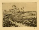 Camille Pissarro, Paysage avec berger et moutons, Osny, 1883, Etching, slightly reworked with aquatint