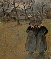 Otto Vautier d.Ä., Landschaft mit zwei Bäuerinnen in Savièse, Circa 1910, Oil on canvas