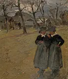Otto Vautier d.Ä., Landschaft mit zwei Bäuerinnen in Savièse, Circa 1910, Oil on canvas