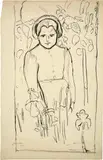 Cuno Amiet, Bretonin mit Blumen, Around 1893, Pen drawing in Indian ink, end line in charcoal