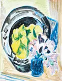 Ernst Ludwig Kirchner, Stillleben - Blumen in Krug und Fruchtschale mit Zitronen, 1918, Gouache and watercolour over light preliminary drawing in pencil