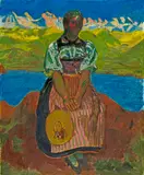 Cuno Amiet, Trachtenmädchen vor Berner Alpen, 1926, Oil on canvas