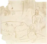 Paul Gauguin, Deux figures avec éléments de paysage, Probably c. 1889, Pen and ink in bister