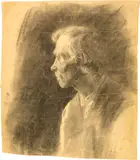 Giovanni Giacometti, Bergeller Bauer, Brustbild, im Profil nach links