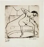 Ernst Ludwig Kirchner, Sich abtrocknendes Mädchen mit Beinen im Tub, 1908, Drypoint on copper