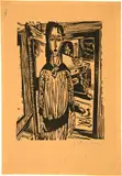 Schlankes Mädchen vor offener Zimmertür by Ernst Ludwig Kirchner, 1917, Woodcut, offered Sep 2020