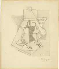 Jean Metzinger, Nature morte à la guitare et à la pipe, 1915, Black charcoal