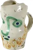 Pablo Picasso, Visage aux cercles - Pichet tourné, 9 January 1969, White faience, painted in green, red-brown, blue and white
