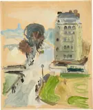 Walter Kurt Wiemken, Haus und Strassenkreuzung an der Seine, Paris, 1928, Watercolour over light preliminary drawing in pencil