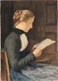 Albert Anker, Lesende junge Frau / Lesendes Mädchen, 1904, Aquarell