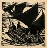Segelboote bei Fehmarn by Ernst Ludwig Kirchner, 1914, Holzschnitt, offered Jun 2019