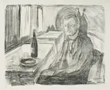 Edvard Munch, Selbstbildnis mit Weinflasche