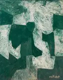 Serge Poliakoff, Composition abstraite - Composition en vert, 1958, Öl auf Sperrholzplatte