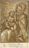 Andrea Andreani, Maria mit dem Kind und Johannes dem Täufer, 1591, Chiaroscuro Holzschnitt von drei Stöcken