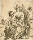 Die Jungfrau Maria mit Jesus auf den Knien by Giovanni Antonio da Brescia. Nach Mantegna, um 1512, Kupferstich, offered Jun 2019