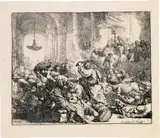 Christus, die Händler aus dem Tempel treibend by Rembrandt Harmensz van Rijn, 1635, Radierung, mit der kalten Nadel überarbeitet, offered Jun 2019