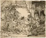 Die Anbetung der Hirten mit der Lampe by Rembrandt Harmensz van Rijn, um 1654, Radierung, offered Jun 2019