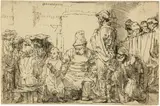 Jesus als Knabe unter den Schriftgelehrten sitzend by Rembrandt Harmensz van Rijn, 1654, Radierung, offered Jun 2019
