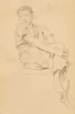 Albert Anker, Sitzendes Mädchen, das Knie haltend (recto) - Zwei sitzende Mädchen, die Knie haltend (verso), 1897, Bleistiftzeichnung (recto/verso)