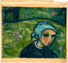 Émile Bernard, Kopf einer jungen Bretonin, Um 1888-1889, Farbige Monotypie