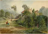 Carl Blechen, Wassermühle in waldiger Gegend, Aquarell