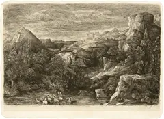 Rodolphe Bresdin, Baigneuses dans la montagne, 1865, Radierung