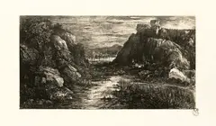 Rodolphe Bresdin, La Cité lointaine, 1880, Radierung, auf Stein übertragen