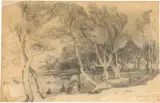 Alexandre Calame, Pinède sur l'île St. Honorat près de Cannes, 1853, Bleistiftzeichnung