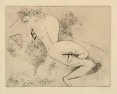 Nu Ã  l'Ã©ventail by Marc Chagall, 1924, StrichÃ¤tzung, mit der kalten Nadel Ã¼berarbeitet, offered Jun 2019