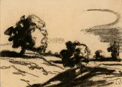 Paysage by Honoré Daumier, Um 1850, Schwarze Kreide über Pinsel in Tusche, offered Jun 2019