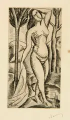 André Derain, Baigneuse nue aux arbres, Um 1910-1913, Radierung, mit dem Stichel und der kalten Nadel überarbeitet