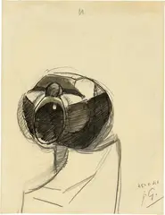 Julio González, Monstre criant - Etude de main et visage, 25.5.1941, Feder in Tusche, laviert, über Bleistiftzeichnung. - Bleistiftzeichnung