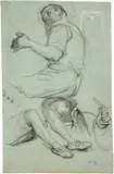 Ferdinand Hodler, Studie eines bärtigen Mannes und Kopfstudie eines Soldaten - Verso: Studie zweier Frauen in Rückenansicht