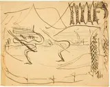 EislÃ¤ufer auf dem Davoser See - Verso: EislÃ¤ufer by Ernst Ludwig Kirchner, 1929-1930, Zeichnung in Feder in brauner Tusche, offered Jun 2019