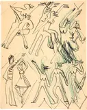Tanzende by Ernst Ludwig Kirchner, Um 1933, Zeichnung in Feder in Tusche und grünem Farbstift, offered Jun 2019