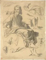Jacques Alfred van Muyden, Le Christ dans la maison de Simon, esquisse No 3, 1848, Kohlezeichnung