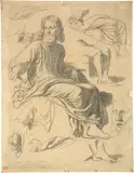 Jacques Alfred van Muyden, Le Christ dans la maison de Simon, esquisse No 3, 1848, Kohlezeichnung