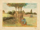Camille Pissarro, Paysannes à l'herbe, Um 1894, Farbige Radierung