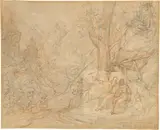 Junges Mädchen mit Eremiten in gebirgiger Gegend by Ludwig Ferdinand Schnorr von Carolsfeld, Bleistift und Rötel, offered Jun 2019