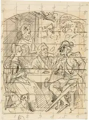 Moritz von Schwind, Entwurfszeichnung für Fresko, 1865/1866, Tusch- und Bleistiftzeichnung
