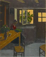 Marius Borgeaud, Jeune femme à la cuisine, 1920, Öl auf Leinwand