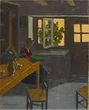 Marius Borgeaud, Jeune femme à la cuisine, 1920, Öl auf Leinwand