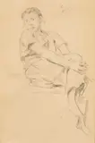 Albert Anker, Sitzendes Mädchen, das Knie haltend (recto) - Zwei sitzende Mädchen, die Knie haltend (verso), 1897, Bleistift