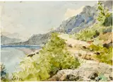 Albert Anker, Uferpartie bei Lecco am Comersee, 1861, Aquarell