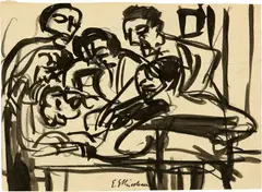 Ein Mann wird ausgeplündert by Ernst Ludwig Kirchner, Um 1925, Pinsel in Tusche über Vorzeichnung in Kreide und Bleistift, offered Jun 2018