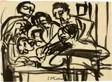 Ein Mann wird ausgeplündert by Ernst Ludwig Kirchner, Um 1925, Pinsel in Tusche über Vorzeichnung in Kreide und Bleistift, offered Jun 2018