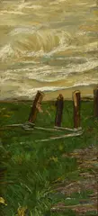 Giovanni Segantini, Frammento di paesaggio - auch: Studio di un campo con paletti, 1887/1888, Öl auf Leinwand