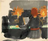 Emil Nolde, Klavierspielerin in Rückenansicht - Ada Nolde am Klavier, Vermutlich um 1930, Aquarell auf dünnem Japanpapier