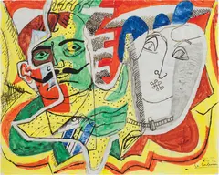 Composition avec deux têtes by Le Corbusier, 1940-1941, Aquarell und Deckfarben, Feder in Tusche, über leichter Vorzeichnung in Bleistift, offered Jun 2017