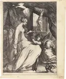 Jacques Bellange, La Vierge et l'Enfant Jésus - Madonna mit dem Spinnrocken, einem Engel und Kinde, Um 1610 - 1620, Radierung und Kupferstich